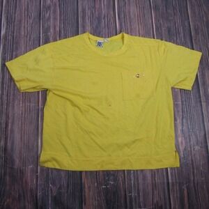 Basic Essentials T-Shirt Womens L Yellow‎ Pocket Button Basic Jersey Granny Core